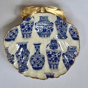 Vintage Blue Chinoiserie Vase Trinket Dish